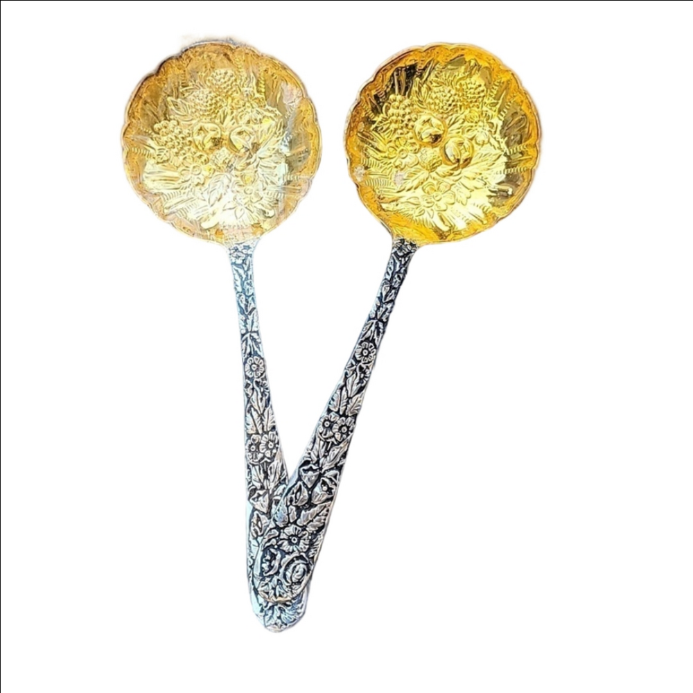 Vintage Godinger Serving Spoons by "Silver Treasures" Silver & Gold Plated Set 2